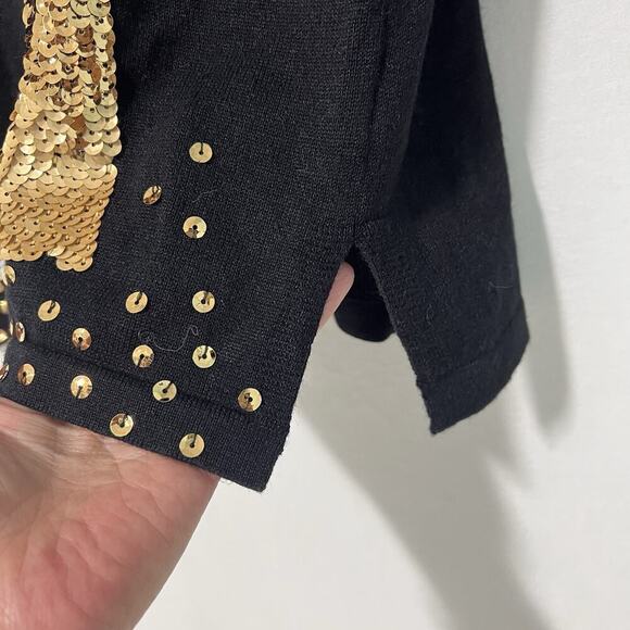 The Quacker Factory Sequin Sweater 1X Black Gold Sparkle Christmas Tree Festive - Picture 5 of 12